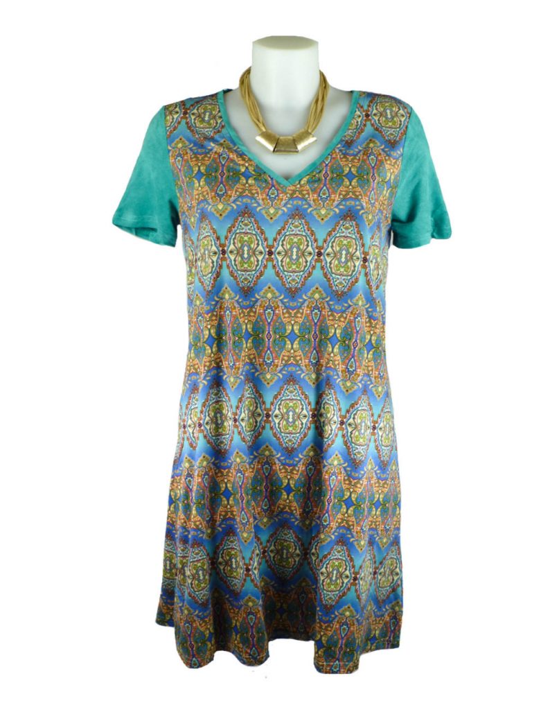 For Her Paris Blue Paisley Print Suedette Dress