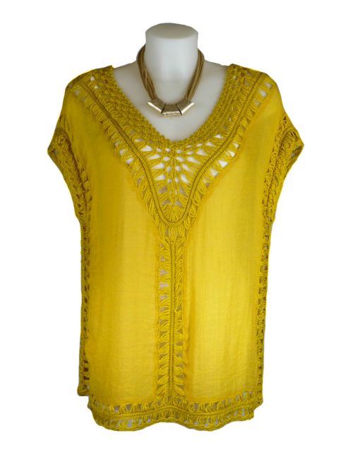 Frime French Style Womens Crochet Tunic Top