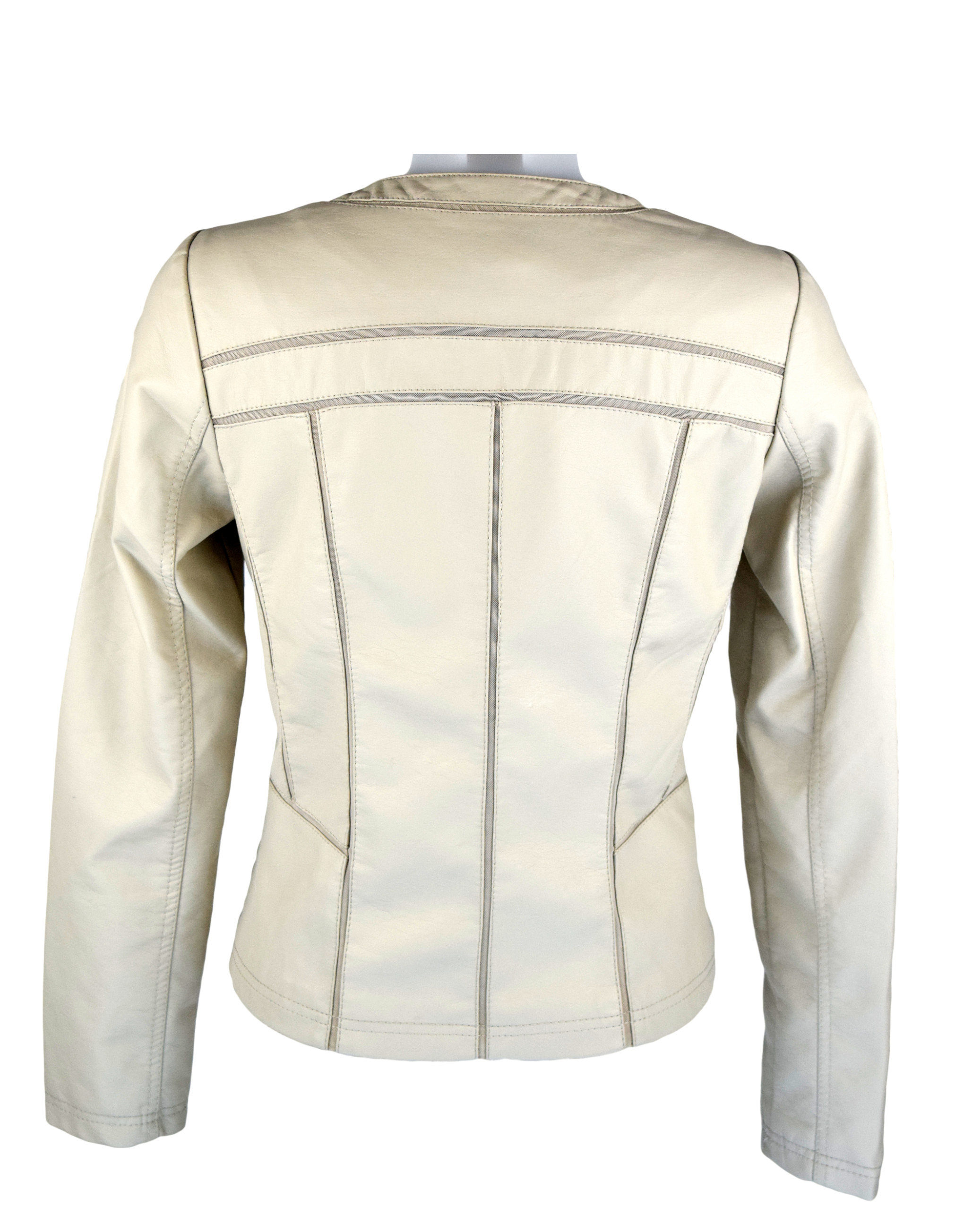 Escandelle Paris Round Neck Faux Leather Beige Jacket (Reverse ...