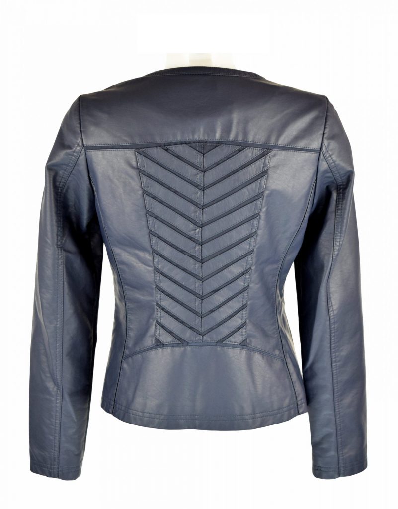 Escandelle Paris Round Neck Faux Leather Navy Jacket (Back) - Fashion ...